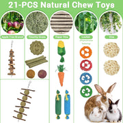 21-Pack Rabbit Toys Set, Natural Rabbit Chew Toys Boredom Breakers for Bunny, Hamster, Guinea Pig and Chinchilla, Apple Wood Timothy Hay Sticks Treating for Rabbit and Small Animals Teething