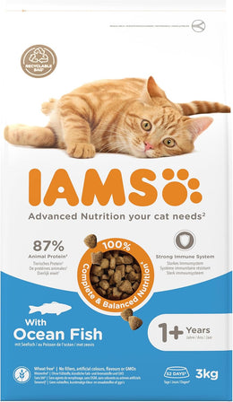 IAMS Adult Complete Dry Cat Food Ocean Fish 3kg - Supports Strong Immune System