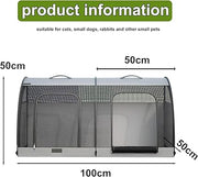 Foldable Pet Car Carrier Bag, Double Car Pet Seat for 2 Cats or Medium Animals, Portable Dog Travel Bag with Breathable Mesh Fabric, Collapsible Dog Car Crate with 4 Side-opening Door, 100X50X50