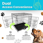 Straame Heavy-Duty Folding Dog Crate for Medium Dogs, 78 × 46 × 53 cm (30″) Black Metal Cage with Front & Side Doors, Chew-Resistant, Removable Easy-Clean Plastic Tray & Carry Handle