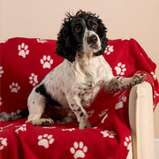 OHS Blanket for Dogs, Super Soft Comfy Fleece Throw Blanket Stylish Pet Paw Print Design Sofa Cover Throw Dog Blankets Washable Warm Pet Fleece Blankets, Red - 120 x 150cm