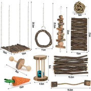 Hamster Chew Toys Set, Small Animal Teething Toys, Dwarf Hamster Toys, Guinea Pig Chew toys, Boredom Breaker Cage Accessories - Wood Sticks Ladder Bell Roller, for Rat Gerbil Guinea Pigs