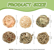 Episkey 6 Pcs Rabbit Chew Toys Natural Grass Ball Rabbit Boredom Breakers Small Pet Accessories Hamster Ball Hamster Toys for Guinea Pig Gerbil Chinchilla (Small)