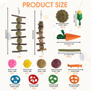 Natural Rabbit Toys Boredom Breaker 21-piece Set, Chew and Activity Toys for Rabbits Hamsters Guinea Pigs, Wooden and Straw Small Animal Tools for Teeth Grinding Play Enrichment Daily Exercise