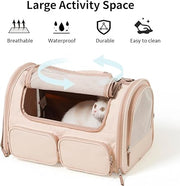FUKUMARU Cat Carrier, 4 Mesh Windows Small Dog Carrier, 4 Storage Pockets Cat Travel Bag, Under 6.8 Kg Airline Approved Pet Carrier, Rollable Cover for Nervous Cats, Pink