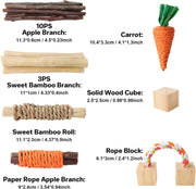 12PCS Hamster Chew Toys Set,Small Animal Molar Wooden Toys,Boredom Breakers Cage Accessories, Dumbbell Bridge Swing Seesaw Apple Wood Ladder Bell for Rat Guinea Pig Chinchilla Gerbils Rabbit