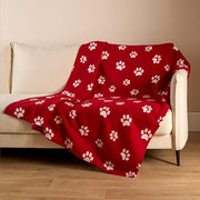 OHS Blanket for Dogs, Super Soft Comfy Fleece Throw Blanket Stylish Pet Paw Print Design Sofa Cover Throw Dog Blankets Washable Warm Pet Fleece Blankets, Red - 120 x 150cm