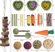 YIXUND Rabbit Toys Guinea Pig Toys Hamster Toys Bunny Toys 18Pcs Natural Timothy Hay Sticks Apple Wood Sticks Chinchilla Toys for Teeth Care Handmade