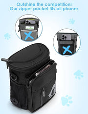 Gobeigo 8 Cup Dog Treat Pouch and Training Clicker, Dog Walking Bag with Phone Holder, Built-in Poop Bag Dispenser, 3 Ways Wearable Pet Fanny Pack for Outdoor Travel(Gray & Black) (Black)