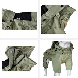 LOVELONGLONG Waterproof Dog Raincoat with Removable Hood – Outdoor Full Body Dog Jacket, Windproof Snowproof Shell Suit – All Season Pet Rain Gear Sage Green L