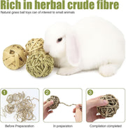 10 Pcs Rabbit Chew Toys, Natural Grass Rabbit Enrichment Balls Small Gerbil Toys for Bunny Chinchillas Gerbils Guinea Pigs Hamsters