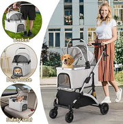 Dog Stroller, Foldable Pet Stroller, 3 in 1 Dog Cat Pushchair with Storage Basket Net Window Cup Holder, 360 ° Wear-Resistant Rubber Wheels Dog Travel Carrier, for Small Dogs & Cats (Silver Grey)