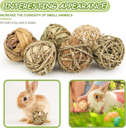 Episkey 6 Pcs Rabbit Chew Toys Natural Grass Ball Rabbit Boredom Breakers Small Pet Accessories Hamster Ball Hamster Toys for Guinea Pig Gerbil Chinchilla (Small)