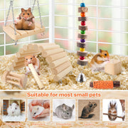 12PCS Hamster Chew Toys Set,Small Animal Molar Wooden Toys,Boredom Breakers Cage Accessories, Dumbbell Bridge Swing Seesaw Apple Wood Ladder Bell for Rat Guinea Pig Chinchilla Gerbils Rabbit
