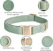 Dog Collar and Lead Set Small,Soft Non-irritant Corduroy Collar Leash Matching Combo for Daily Walking,Sage Green