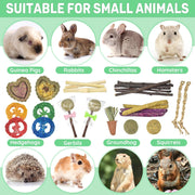 26-in-1 Natural Rabbit Toys with Rabbit Tunnel Set, Various Chew Toys Boredom Breakers Collapsible Tunnel and Hides for Rabbits, Hamster, Guinea Pig Small Animals Teething Activity