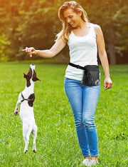 Gobeigo 8 Cup Dog Treat Pouch and Training Clicker, Dog Walking Bag with Phone Holder, Built-in Poop Bag Dispenser, 3 Ways Wearable Pet Fanny Pack for Outdoor Travel(Gray & Black) (Black)