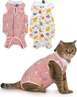 ANWA 2 Pack Cat Recovery Suit - Breathable Cat Onesie for Cats After Surgery Female, Kitten Surgery Recovery Suit Female Abdominal Wound