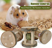 Hamster Rabbit Chew Toy Natural Wooden Play Toy, Rabbit Toys, Wood Teeth Grinding with Bell for Parrot,Chinchilla, Guinea Pig, Hamster Small Animals Toys for Pet Supplies