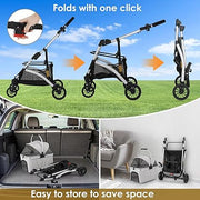 Dog Stroller, Foldable Pet Stroller, 3 in 1 Dog Cat Pushchair with Storage Basket Net Window Cup Holder, 360 ° Wear-Resistant Rubber Wheels Dog Travel Carrier, for Small Dogs & Cats (Silver Grey)