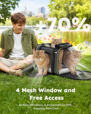pecute® Cat Carrier Large with Removable Pet Nest up to 8kg, Foldable Cat Carrier Bag, Portable Dog Travel Bag, Breathable Mesh Fabric, Suitable for Car Travel, Bus, Subway,Picnic, Hiking Dark Grey
