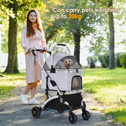 Dog Stroller, Foldable Pet Stroller, 3 in 1 Dog Cat Pushchair with Storage Basket Net Window Cup Holder, 360 ° Wear-Resistant Rubber Wheels Dog Travel Carrier, for Small Dogs & Cats (Silver Grey)