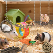 Hamster Chew Toys Set, Small Animal Teething Toys, Dwarf Hamster Toys, Guinea Pig Chew toys, Boredom Breaker Cage Accessories - Wood Sticks Ladder Bell Roller, for Rat Gerbil Guinea Pigs