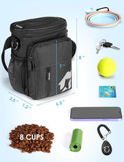 Gobeigo 8 Cup Dog Treat Pouch and Training Clicker, Dog Walking Bag with Phone Holder, Built-in Poop Bag Dispenser, 3 Ways Wearable Pet Fanny Pack for Outdoor Travel(Gray & Black) (Black)