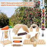 12PCS Hamster Chew Toys Set,Small Animal Molar Wooden Toys,Boredom Breakers Cage Accessories, Dumbbell Bridge Swing Seesaw Apple Wood Ladder Bell for Rat Guinea Pig Chinchilla Gerbils Rabbit