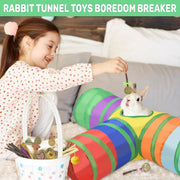 26-in-1 Natural Rabbit Toys with Rabbit Tunnel Set, Various Chew Toys Boredom Breakers Collapsible Tunnel and Hides for Rabbits, Hamster, Guinea Pig Small Animals Teething Activity