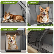 Foldable Pet Car Carrier Bag, Double Car Pet Seat for 2 Cats or Medium Animals, Portable Dog Travel Bag with Breathable Mesh Fabric, Collapsible Dog Car Crate with 4 Side-opening Door, 100X50X50