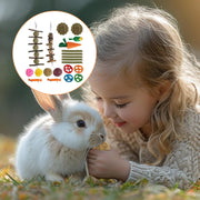 Natural Rabbit Toys Boredom Breaker 21-piece Set, Chew and Activity Toys for Rabbits Hamsters Guinea Pigs, Wooden and Straw Small Animal Tools for Teeth Grinding Play Enrichment Daily Exercise