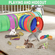 26-in-1 Natural Rabbit Toys with Rabbit Tunnel Set, Various Chew Toys Boredom Breakers Collapsible Tunnel and Hides for Rabbits, Hamster, Guinea Pig Small Animals Teething Activity