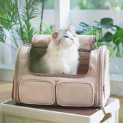 FUKUMARU Cat Carrier, 4 Mesh Windows Small Dog Carrier, 4 Storage Pockets Cat Travel Bag, Under 6.8 Kg Airline Approved Pet Carrier, Rollable Cover for Nervous Cats, Pink