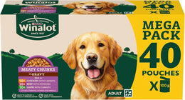 WINALOT Meaty Chunks Adult Wet Dog Food Mixed in Gravy Beef, Chicken, Lamb 40x100g Pouches