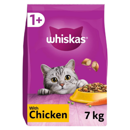 Whiskas 1+ Chicken Pack of 4 x 1.9 kg Bags, Adult Cat Dry Food