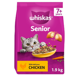 WHISKAS Senior Dry Cat Food 1.9kg with Chicken (Pack of 4)