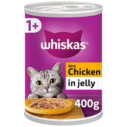 Whiskas 1+ Chicken in Jelly Pack of 12 x 400 g Cans, Adult Cat Wet Food