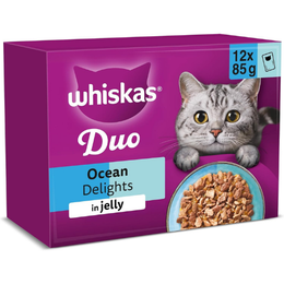 WHISKAS DUO Adult Wet Cat Food in Jelly 12x85g Ocean Delight (Pack of 4)