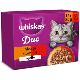 WHISKAS DUO Adult Wet Cat Food in Jelly 12x85g Classic Combos (Pack of 4)