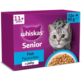 WHISKAS Senior 11+ Wet Cat Food in Jelly 12x85g Fish Favourites (Pack of 4)
