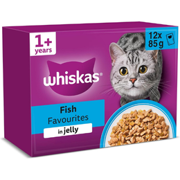 WHISKAS Adult Wet Cat Food in Jelly 12x85g Fish Favourites (Pack of 4)