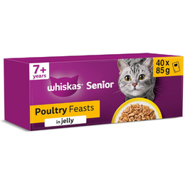 WHISKAS Senior 7+ Wet Cat Food in Jelly 40x85g Poultry Feasts
