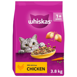 WHISKAS Adult Dry Cat Food 3.8kg with Chicken (Pack of 3)