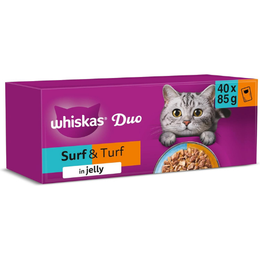 WHISKAS DUO Adult Wet Cat Food in Jelly 40x85g Surf & Turf