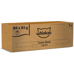 whiskas 1+ Adult Classic Selection in Gravy 84 Pouches, Adult Wet Cat Food, Megapack (84 x 85 g)