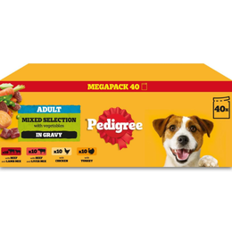 Pedigree Adult Dog Wet Food Pouch Mixed Selection in Gravy, 40x100g