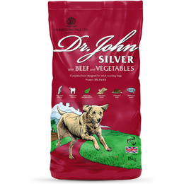 Dr John Silver Dry Dog Food 15kg - Beef with Vegetables - Complete Dog Biscuits 15kg - Senior and Adult Dog Food for Light Activity, Maintenance and Resting Dogs