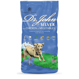 Dr John Silver Dry Dog Food 15kg - Chicken with Vegetables - Complete Dog Biscuits 15kg - Senior and Adult Dog Food for Light Activity, Maintenance and Resting Dogs