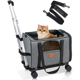 Morpilot Cat Carrier with Wheels Airline Approved, Pet Dog Carrier with Wheels for Small Dogs, Rolling Cat Carrier for Large Cats Puppy Stroller Detachable and Foldable Pet Travel Bag Dark Gray